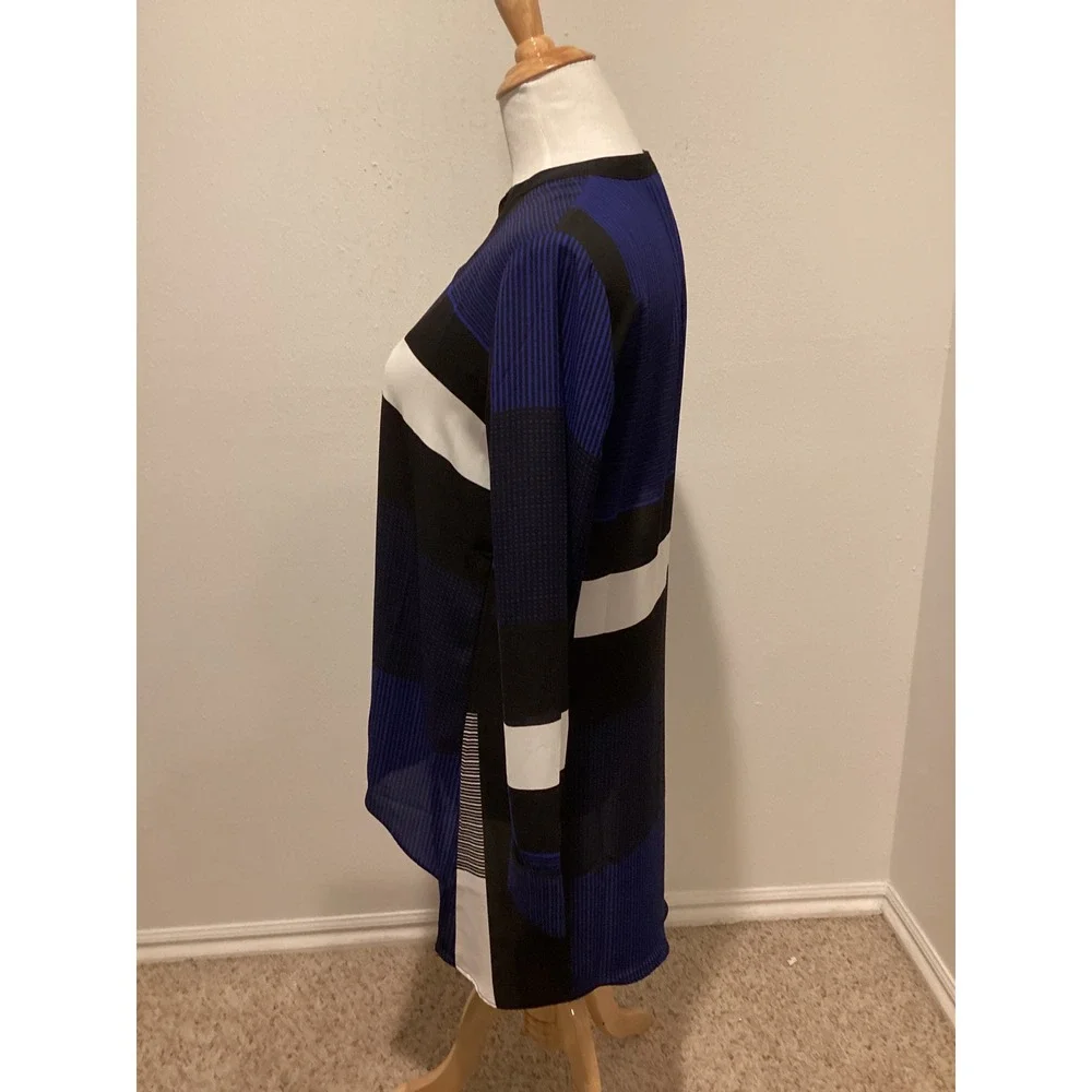 Chico's Geometric Colorblock Tunic Blouse‎ Blue Black White High Low Size 0 S